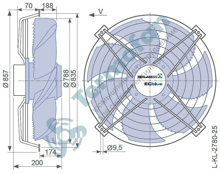 FN080-ZII.DG.V5P4 ZIEHL-ABEGG Axial Fan 3.1 kW 4.8/3.8 A 1100 rpm