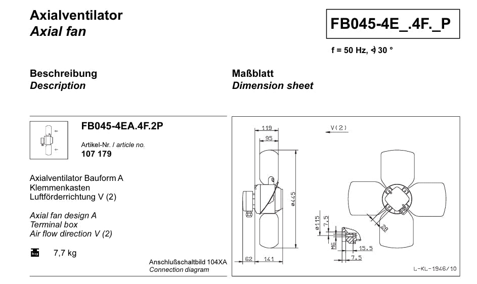 FB045-4EA.4F.2P  ZIEHL-ABEGG Axial Fan 0.48kW 230V 2.1A 1325rpm