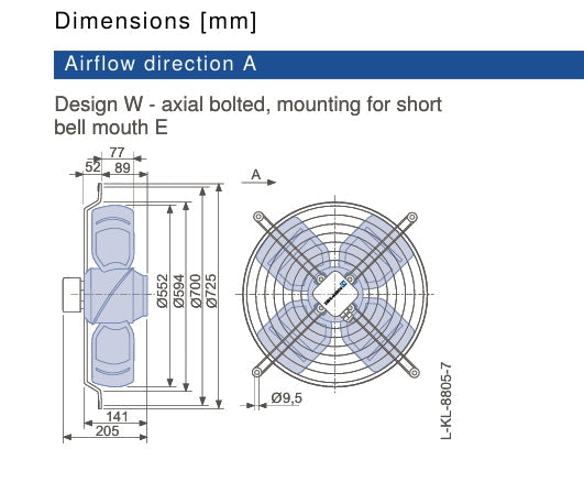 FB056-6EW.4F.3L ZIEHL-ABEGG Axial Fan 230V 0.33kW 1.7A 890rpm