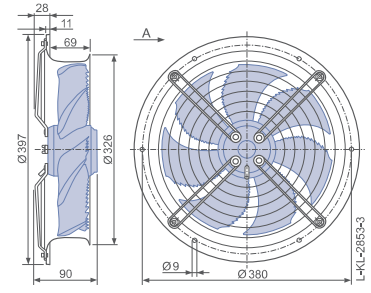 FN030-4EL.WA.A7  ZIEHL-ABEGG Axial Fan 0.09kW 230/V 0.39A 1290rpm
