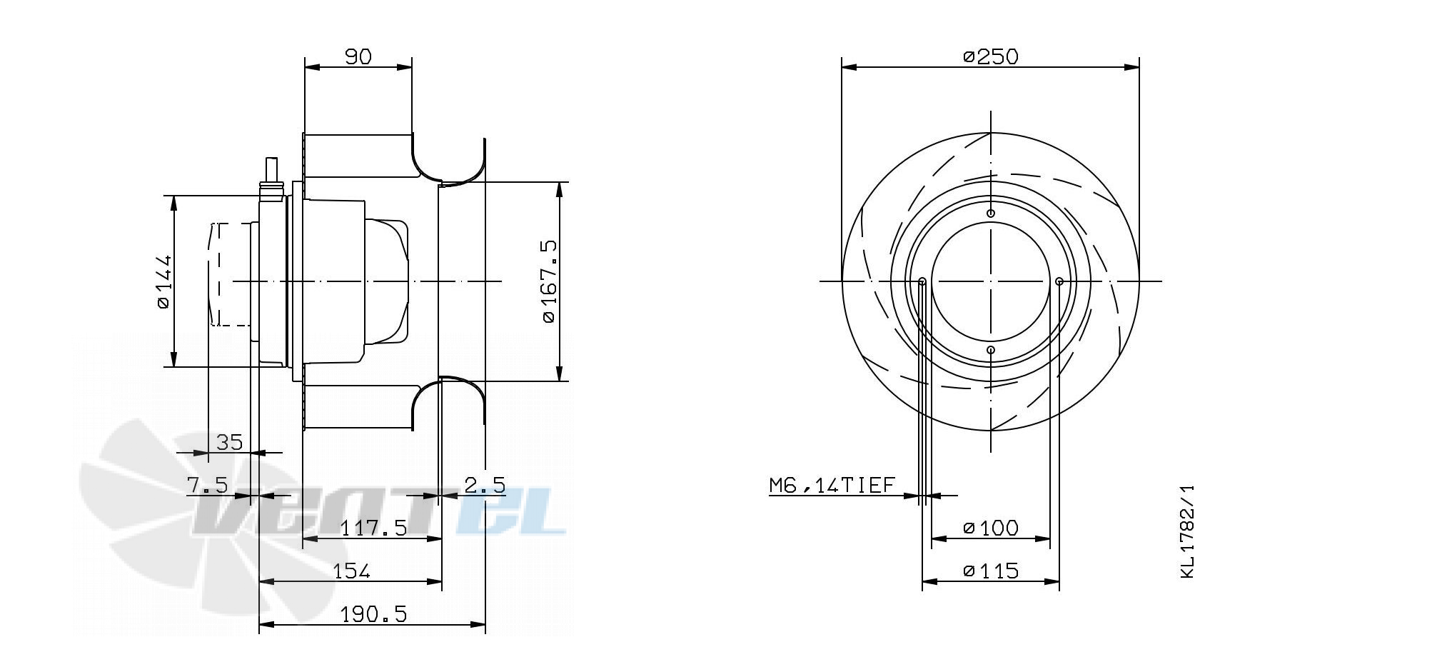 RH25M-2EK.3B.1R ZIEHL-ABEGG centrifugal fan  1-230V 50HZ 2630RPM