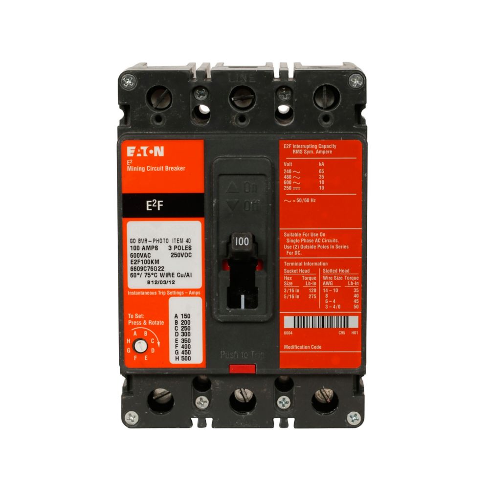 E2F100KM | Eaton 3-Pole Mining Low Magnetic Molded Case Circuit Breaker