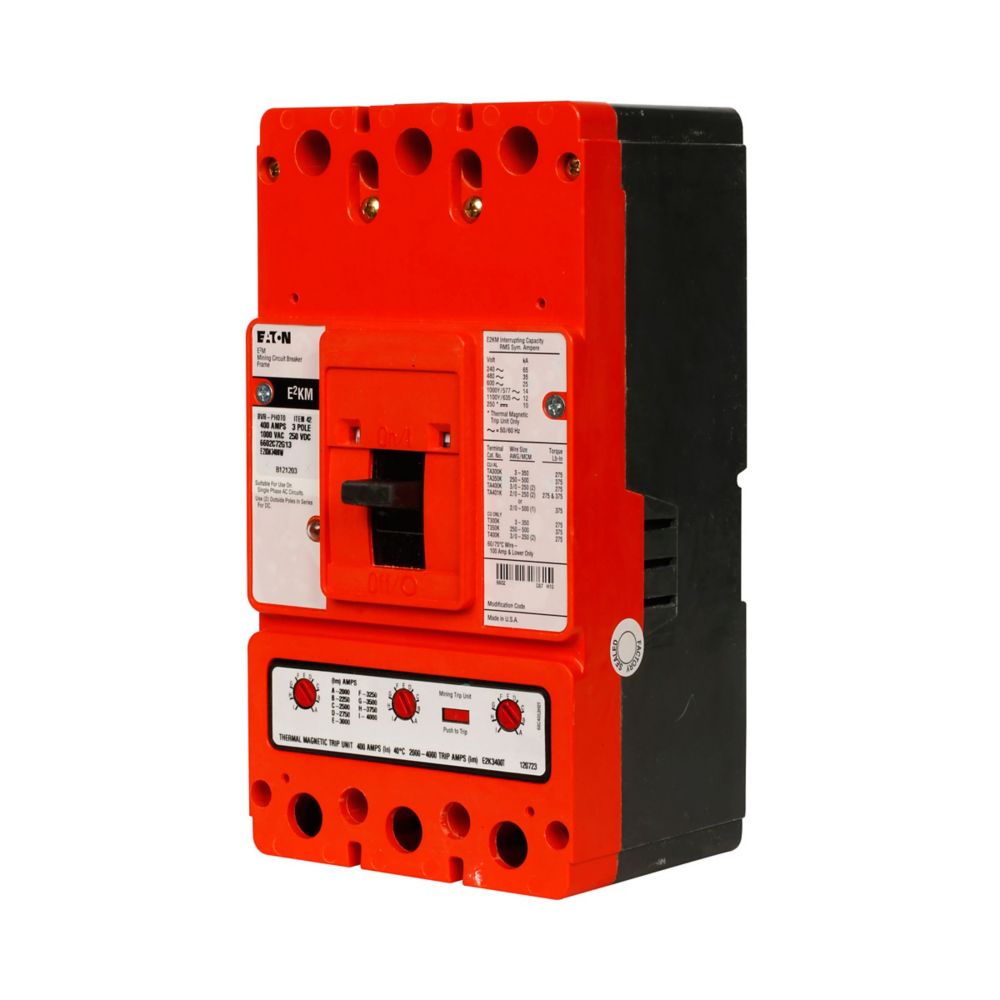 Eaton E2KM3400W Mining 400A 3-Pole Molded Case Circuit Breaker T207