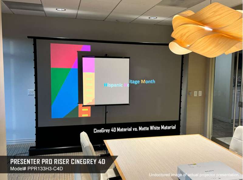 Elite Screens Presenter Pro Riser CineGrey 4D Series, 150-inch Diag. 16:9 Electric Screen, CineGrey 4D Material