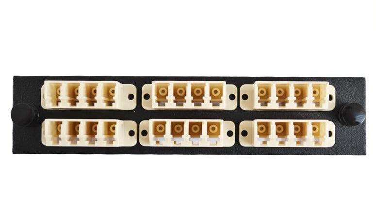 Adapter Plate 6-Pack LC Quad Multimode Beige Adapters Loaded (24 Fibers) Black