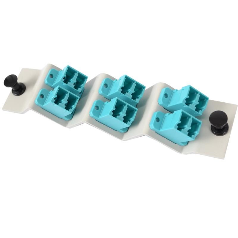 Adapter Plate 6-Pack LC Duplex Multimode (OM3) 10 Gig Aqua Adapters Ports Angled 45 Degrees Loaded (12 Fibers) Off White