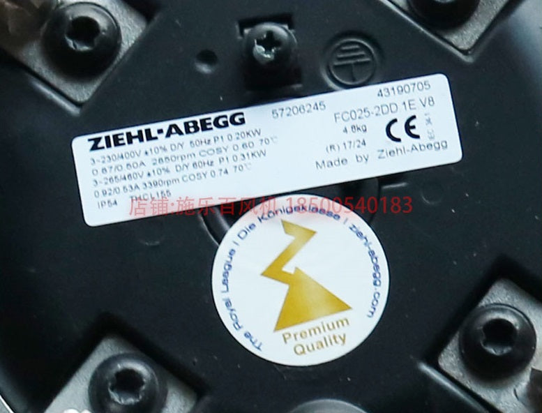 FC025-2DD.1E.V8  ZIEHL-ABEGG Axial Fan 230/400V 0.31/0.2kW 0.50/0.53A 2850/3390 rpm