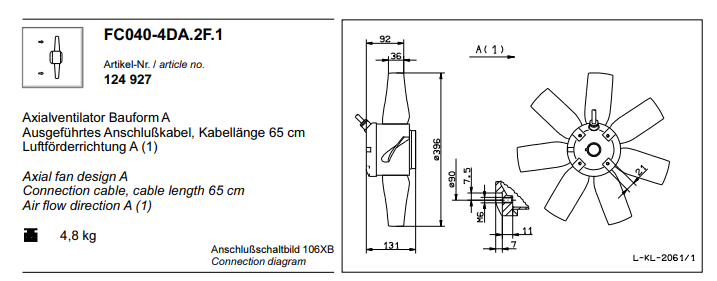FC040-4DA.2F.1 ZIEHL-ABEGG Axial Fan 3~400V 0.28 kW 0.6A 	1380 rpm