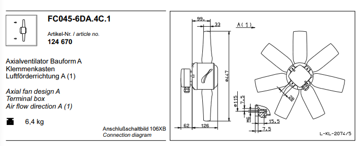 FC045-6DA.4C.1 ZIEHL-ABEGG Axial Fan 300~400V 0.125 kW 0.35A 940 rpm