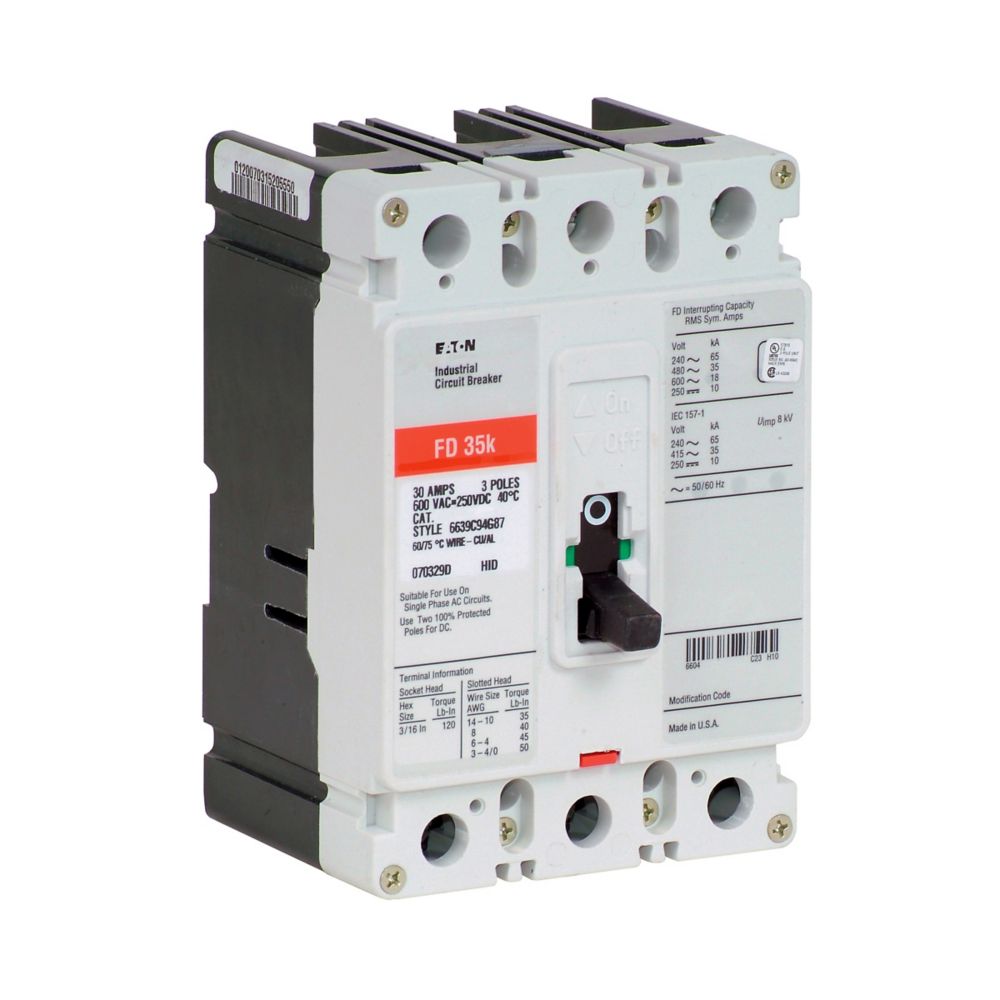 Eaton FD3100L Series C 100A 3-Pole Molded Case Circuit Breaker for Industrial Power Distribution
