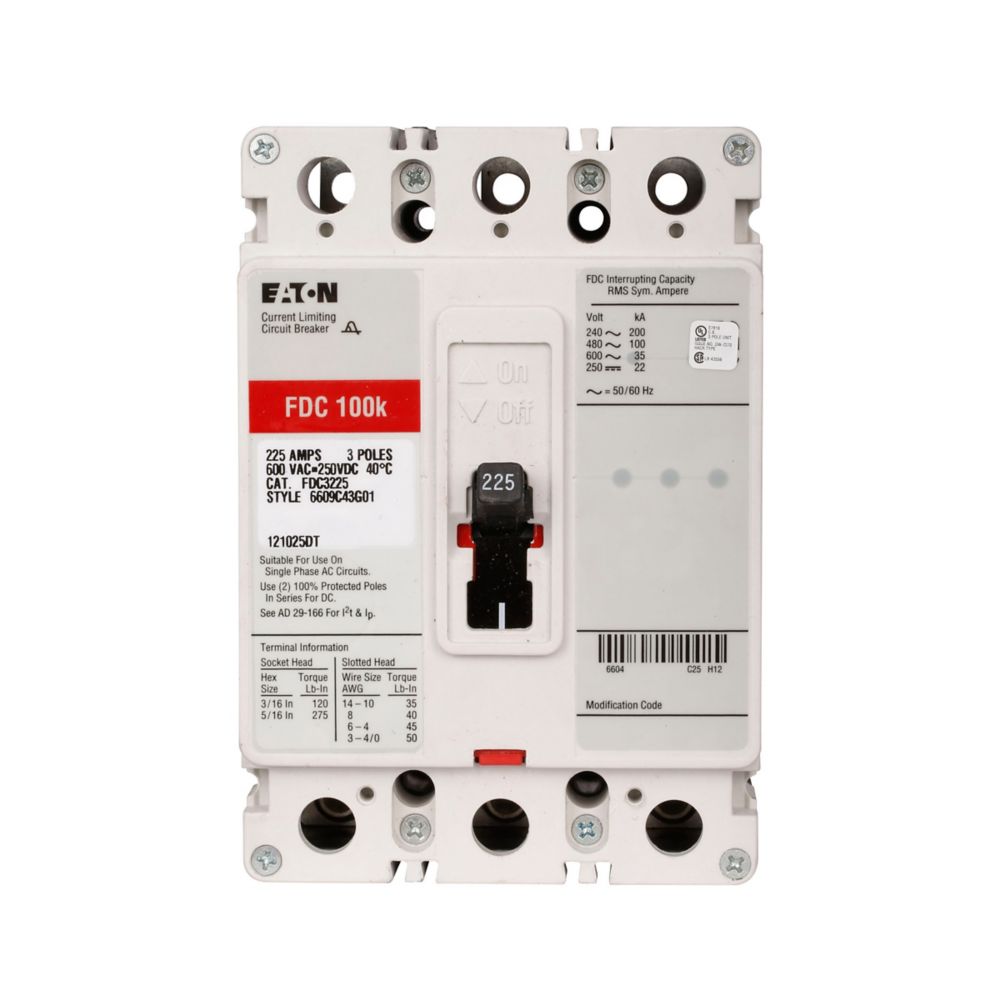 FDC3225 | Eaton Series C 225A 3-Pole Molded Case Circuit Breaker