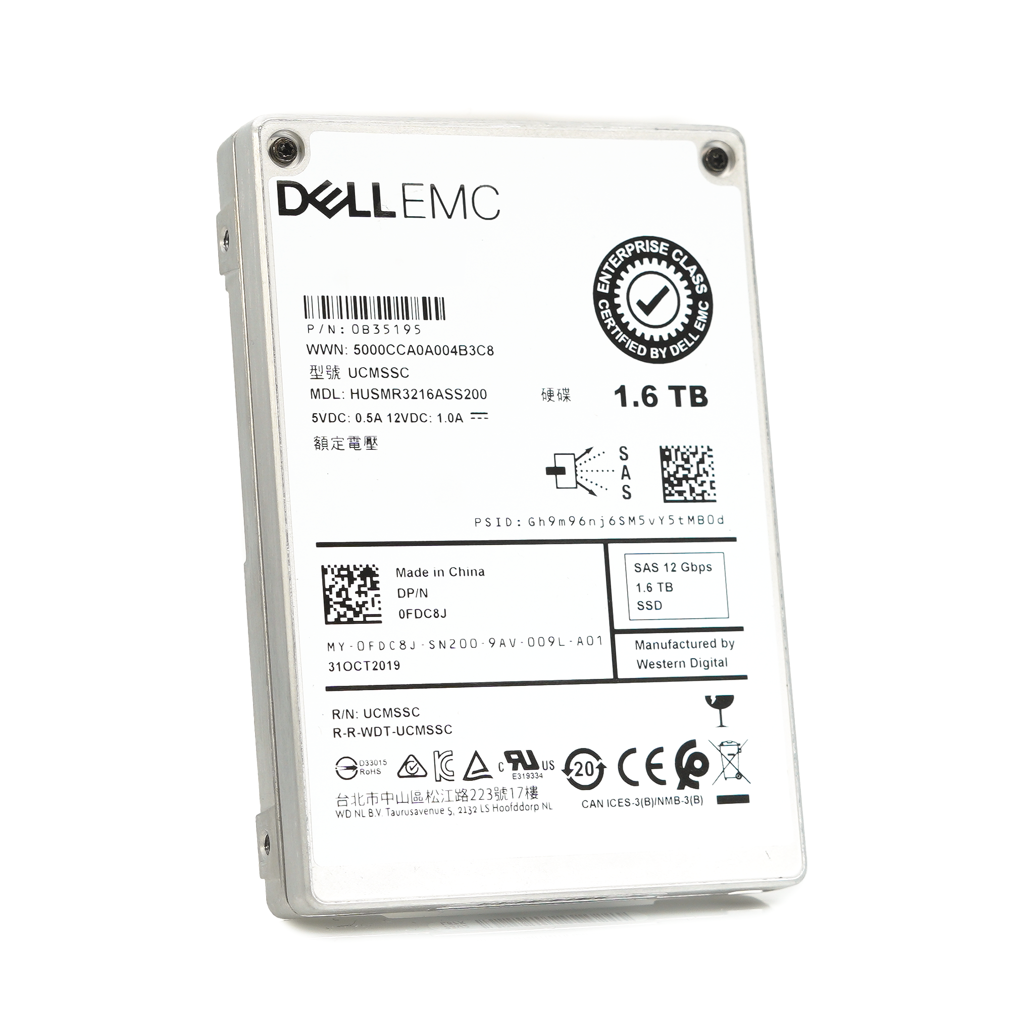 Dell Ultrastar DC SS300 FDC8J HUSMR3216ASS200 1.6TB SAS 12Gb/s 2.5in Solid State Drive