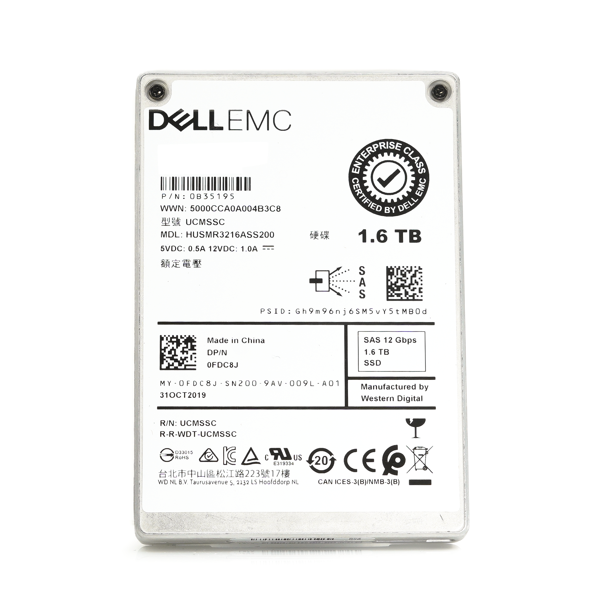 Dell Ultrastar DC SS300 FDC8J HUSMR3216ASS200 1.6TB SAS 12Gb/s 2.5in Refurbished SSD