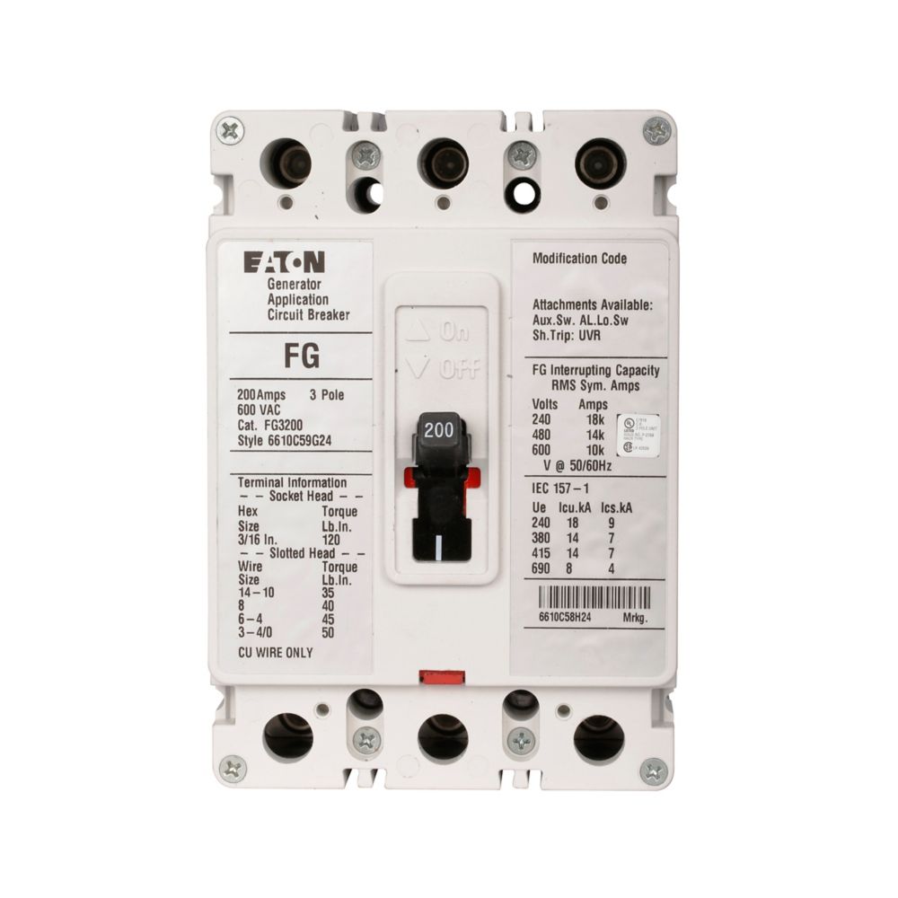 FG3200 | Eaton 200A F-Frame Engine Generator Molded Case Circuit Breaker 600VAC 3-Pole