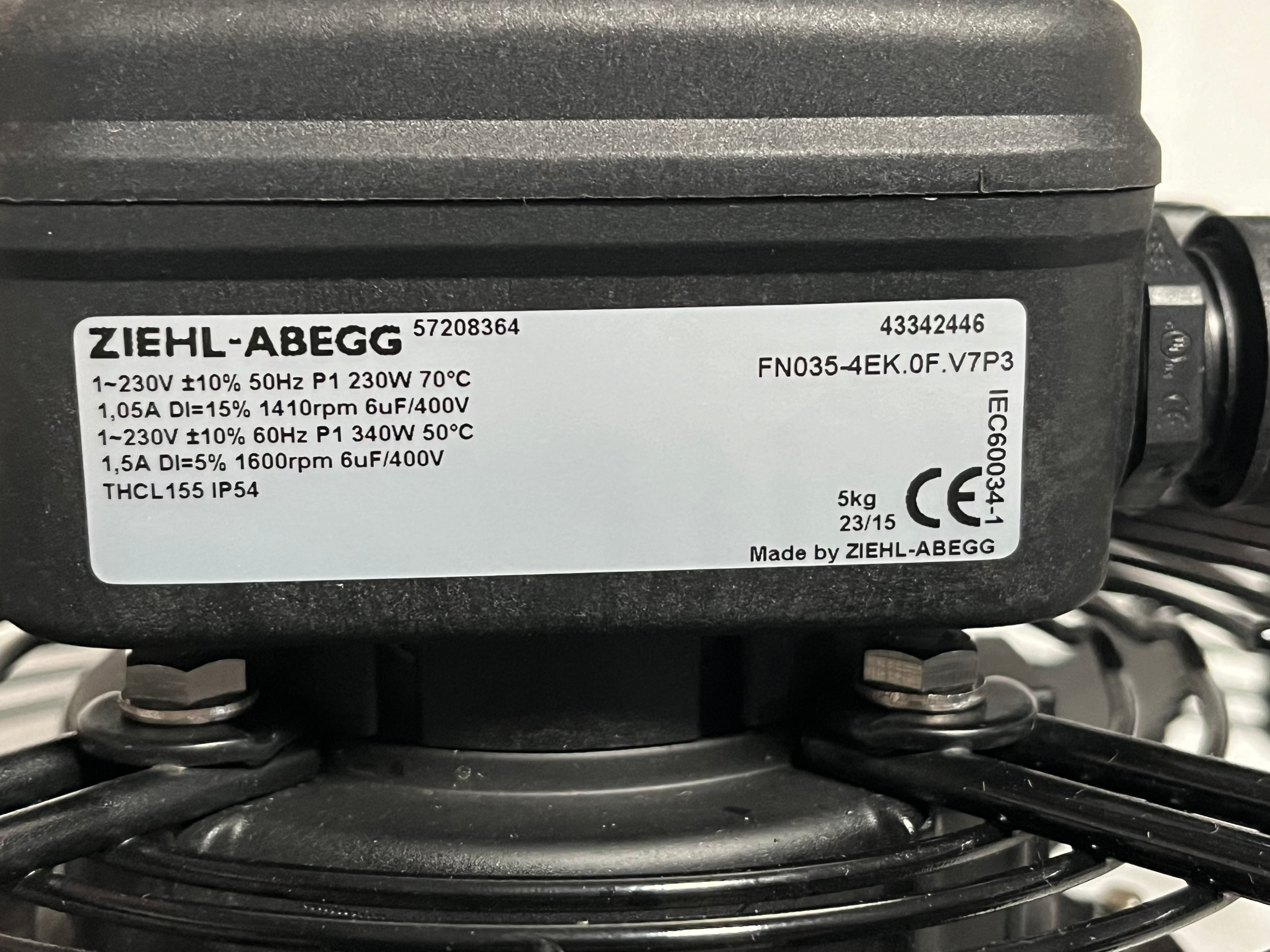 FN035-4EK.0F.V7P3 ZIEHL-ABEGG Axial Fan 0.23/0.34 kW 230V 1.05/1.5A 1410/1600rpm