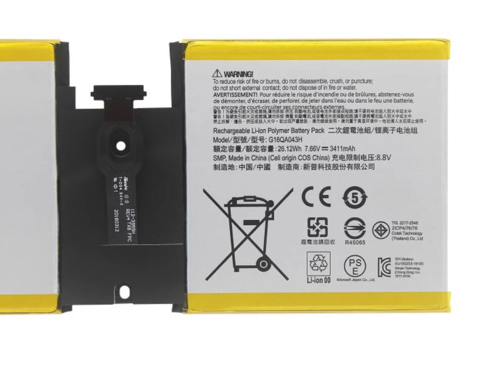 G16QA043H 26.12Wh Replacement Battery for Microsoft surface go 1824 Surface Go