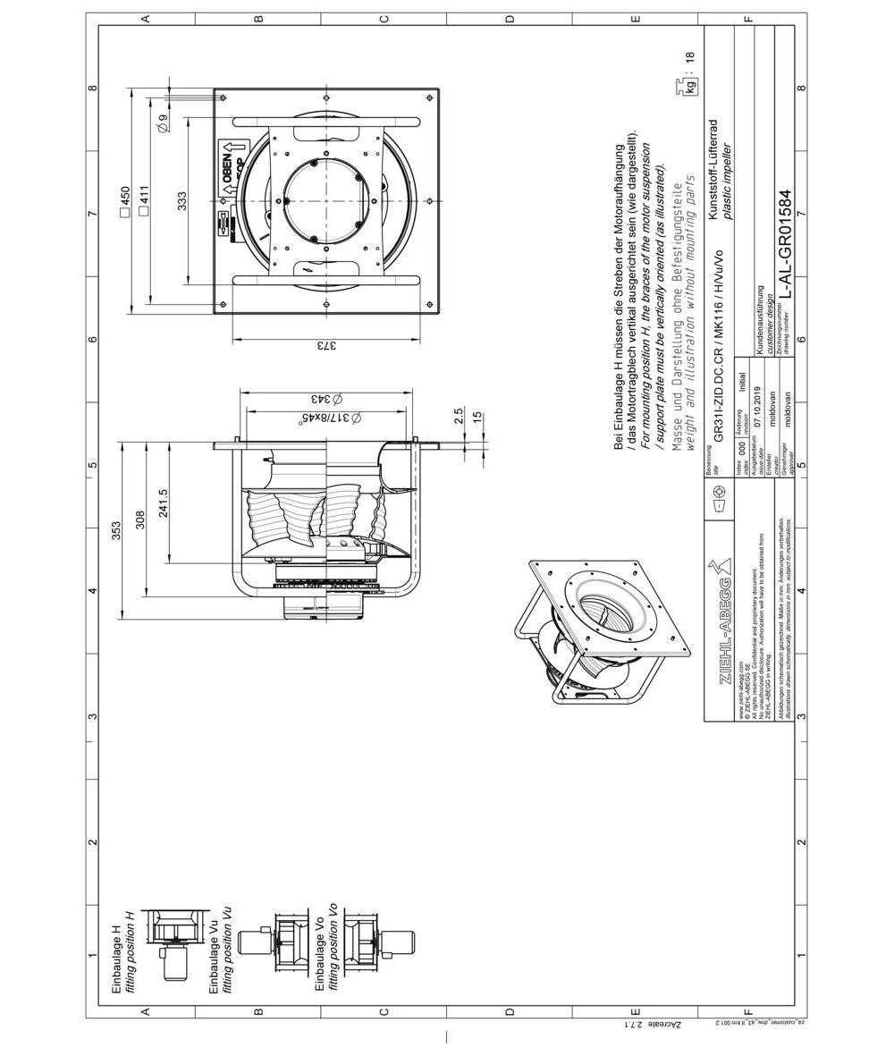 GR31I-ZID.DC.CR ZIEHL-ABEGG centrifugal fan 230V 50/60 Hz, 1,3kW