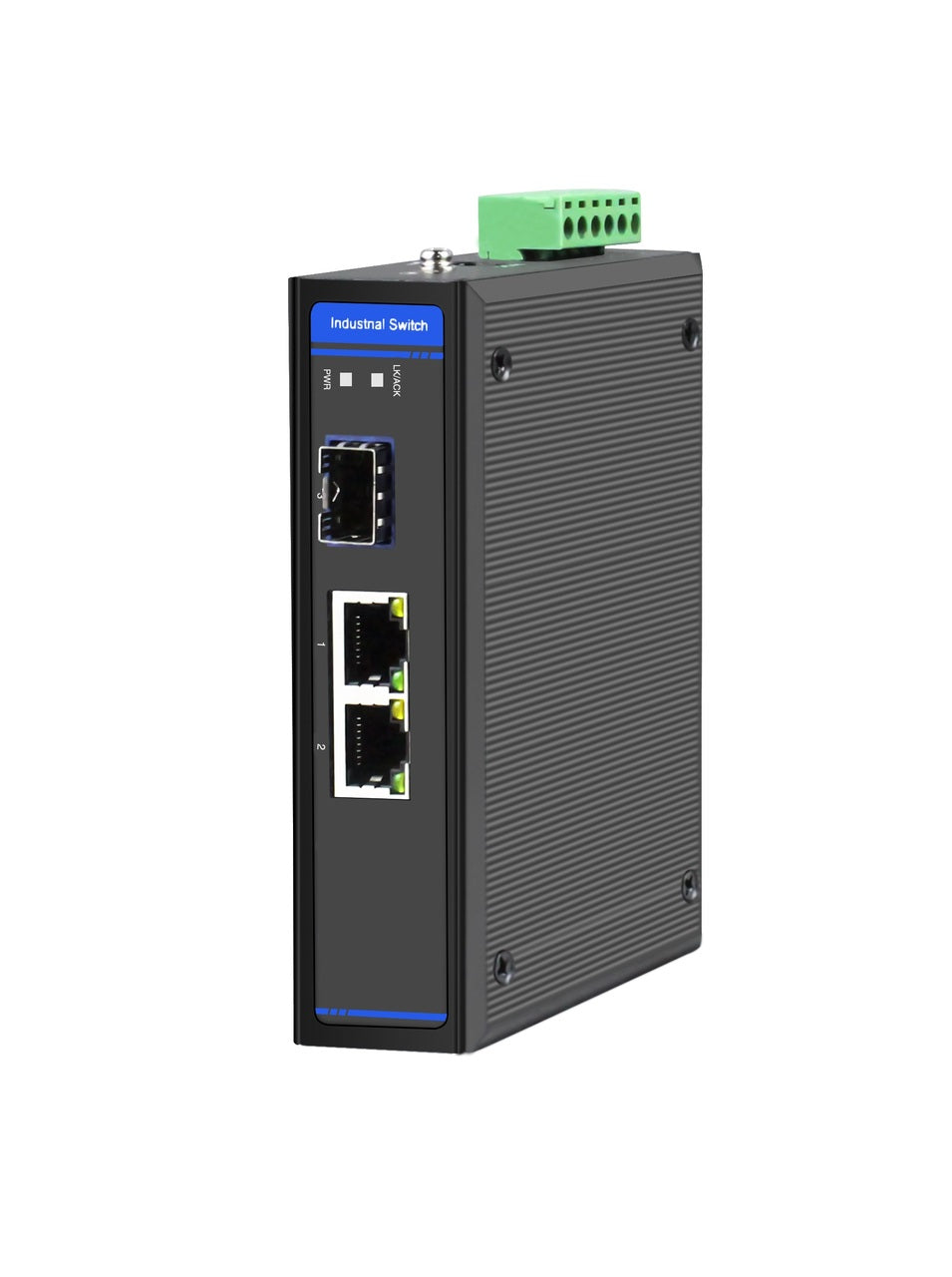 HC-1002-SFP-PSE - 2x RJ45 +1x SFP ports Gigabit Ethernet Industrial fiber switch with 60W of PoE PSE, DIN rail mount, -40 to +75 Celsius