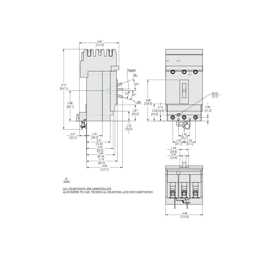 HLA36030 | Square D PowerPacT H-Frame 30A 3-Pole Molded Case Circuit Breaker, 600VAC