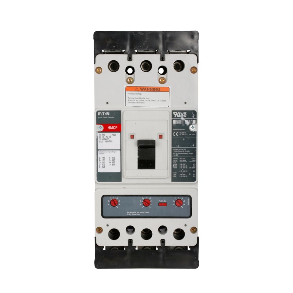 Eaton HMCP400X5W Series C 400A 3-Pole Motor Circuit Protector for Industrial Motor Protection