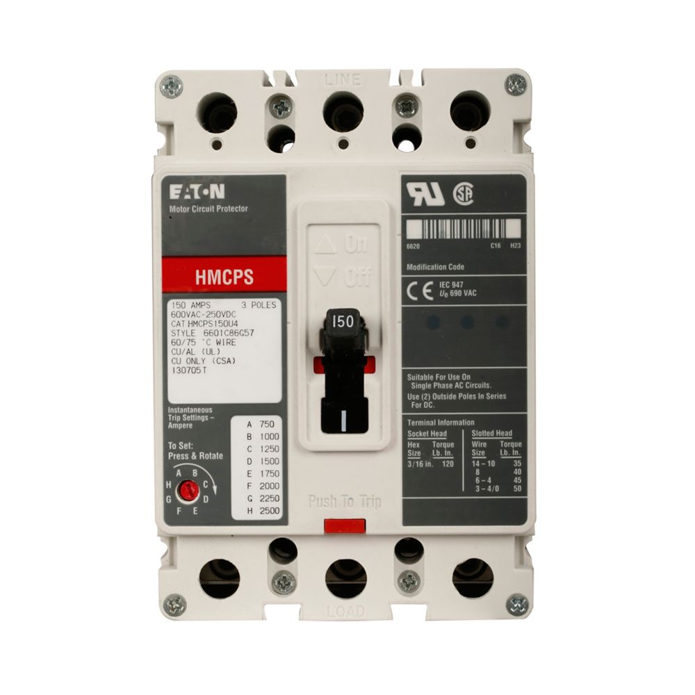 Eaton HMCPS150U4C Series C 150A 3-Pole Motor Circuit Protector for Electric Starters