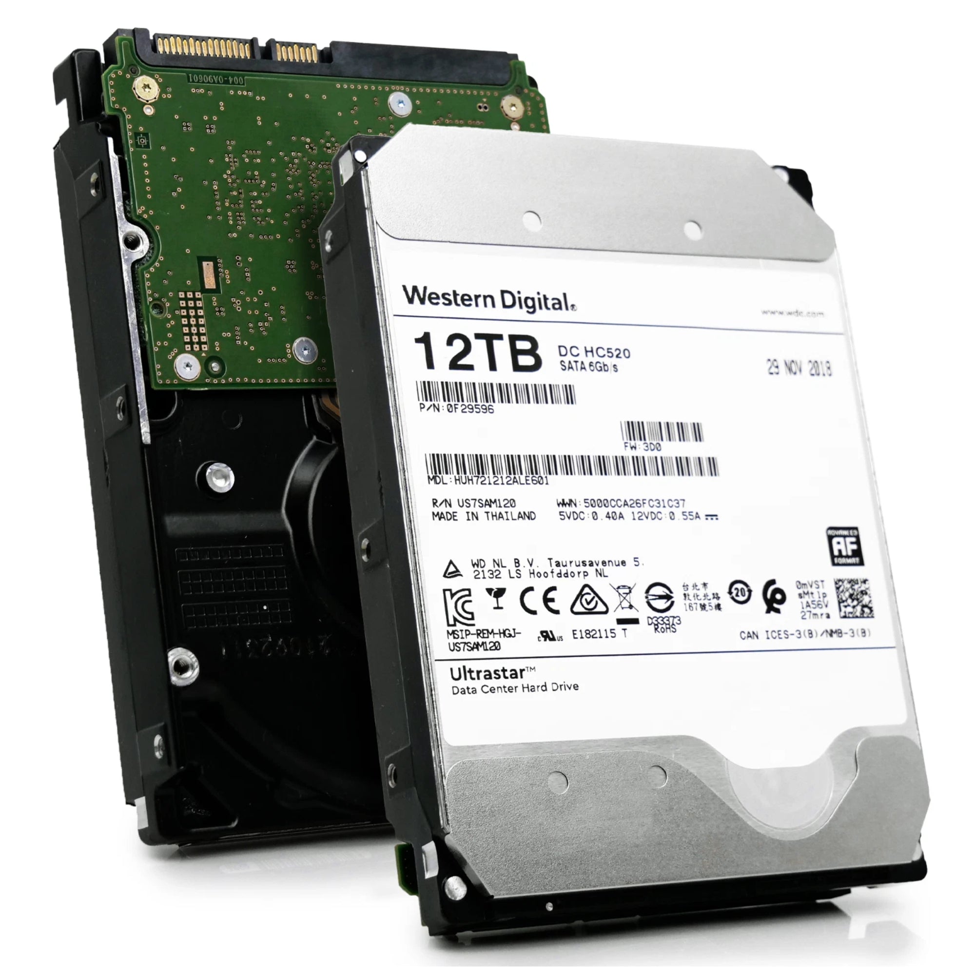Western Digital Ultrastar DC HC520 HUH721212ALE601 0F29596 12TB 7.2K RPM SATA 6Gb/s 512e 256MB 3.5in Refurbished HDD
