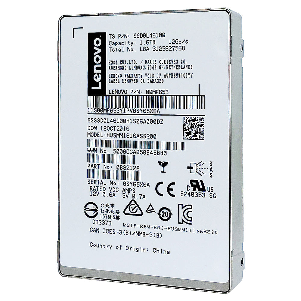 Lenovo Ultrastar SSD1600MM HUSMM1616ASS200 00MP653 1.6TB SAS 12Gb/s Write Intensive MLC 2.5in Solid State Drive