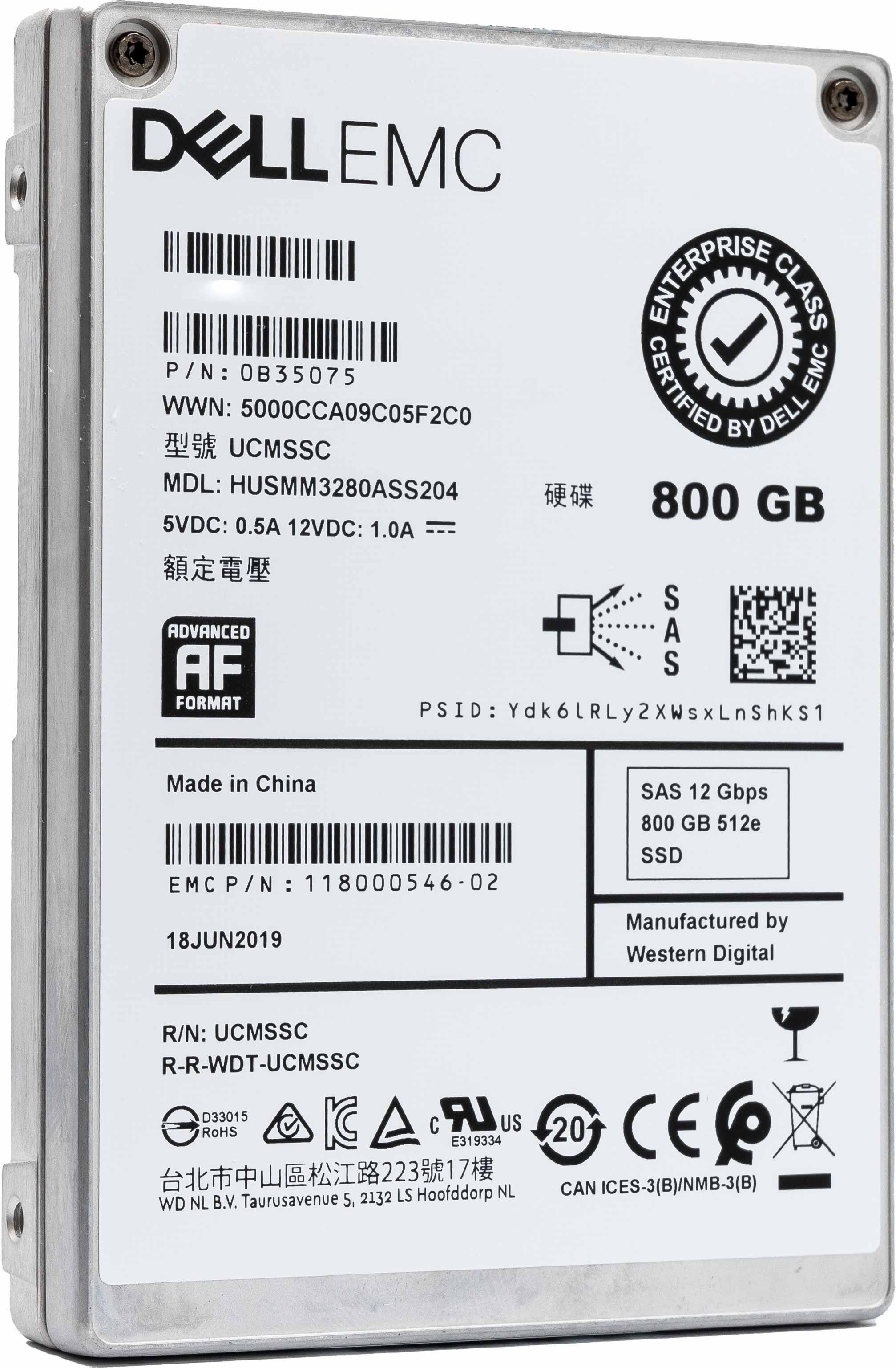 Western Digital Ultrastar DC SS300 HUSMM3280ASS204 800GB SAS 12Gb/s 512e 2.5in Solid State Drive
