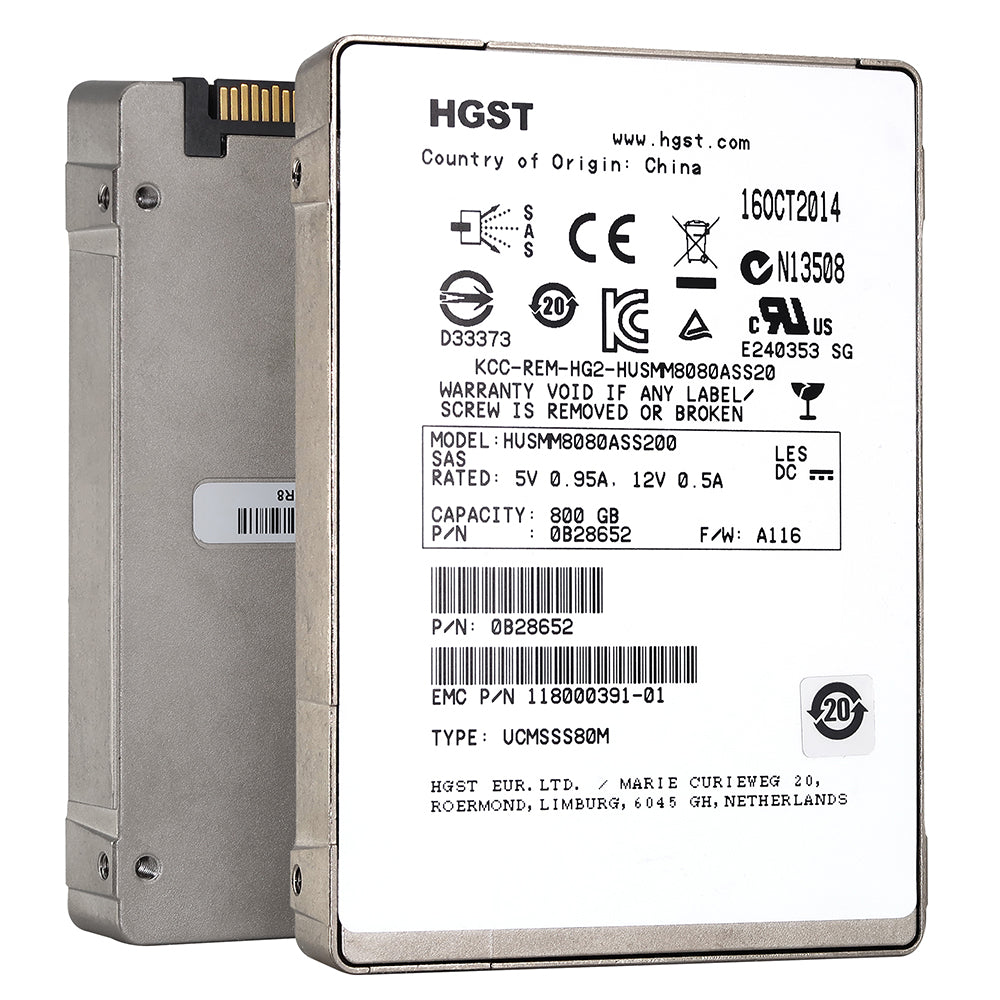 HGST SSD800MM HUSMM8080ASS200 0B28652 800GB SAS 12Gb/s Write Intensive MLC 2.5in Recertified Solid State Drive