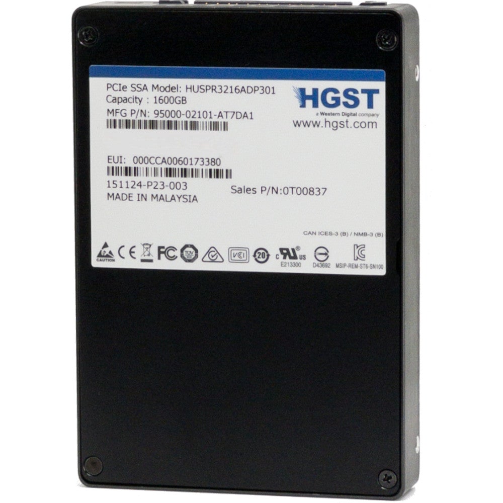 HGST SN100 HUSPR3216ADP301 0T00837 1.6TB PCIe Gen 3.0 x4 U.2 NVMe 2.5in Recertified Solid State Drive