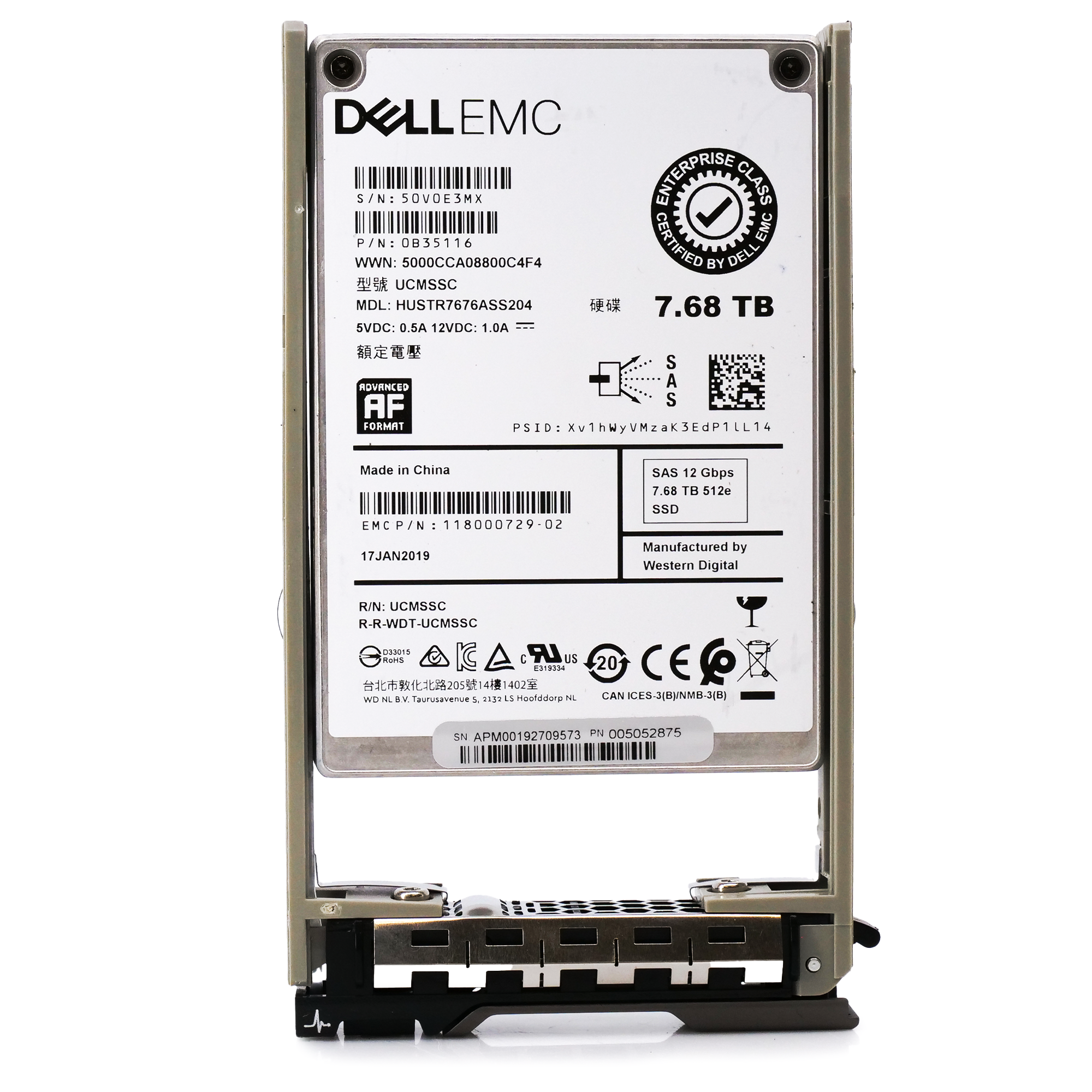 Dell EMC G13 HUSTR7676ASS204 0B35116 7.68TB SAS 12Gb/s 512e 1DWPD Read Intensive 2.5in Recertified Solid State Drive