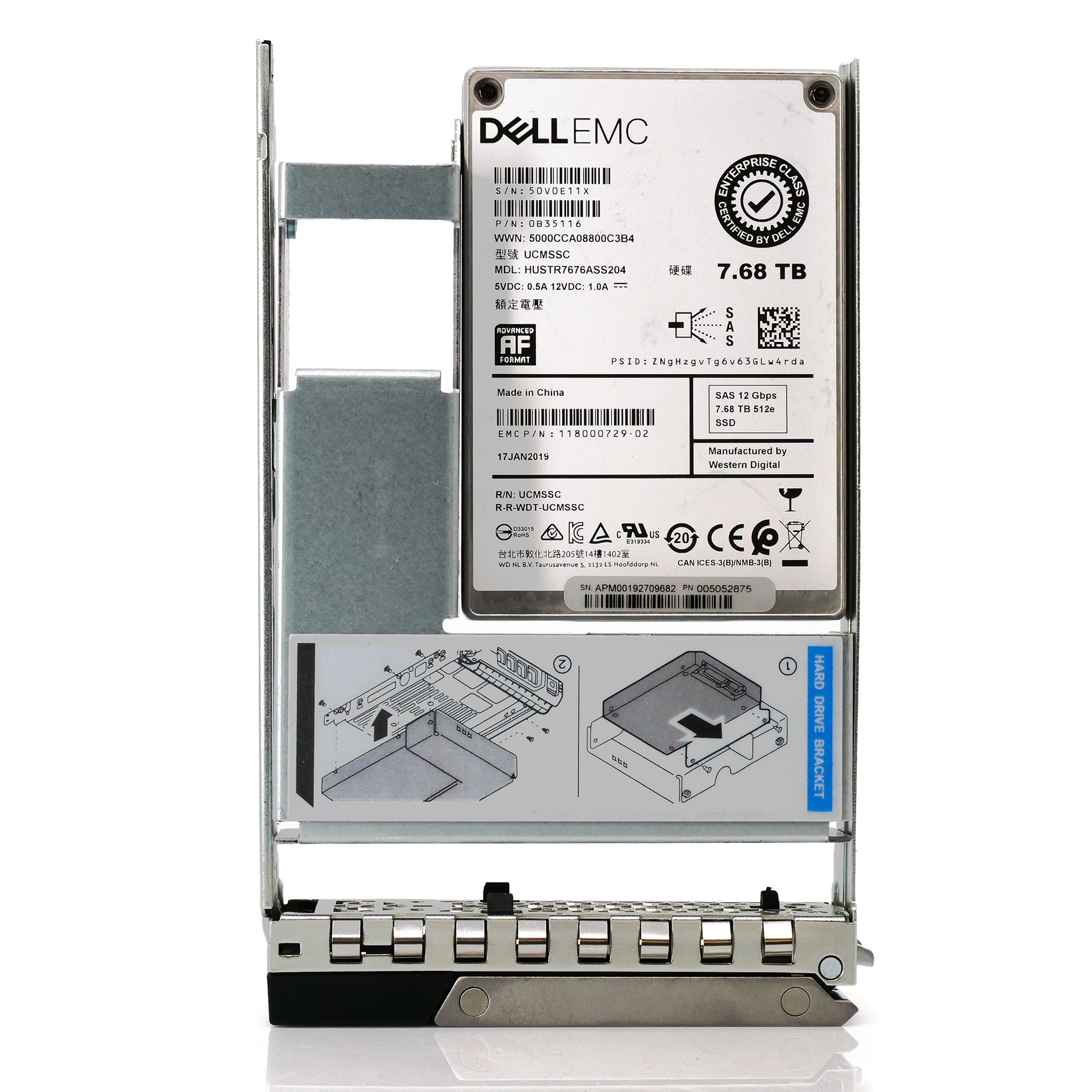 Dell EMC G14 HUSTR7676ASS204 0B35116 7.68TB SAS 12Gb/s 512e 1DWPD Read Intensive 3.5in Refurbished SSD