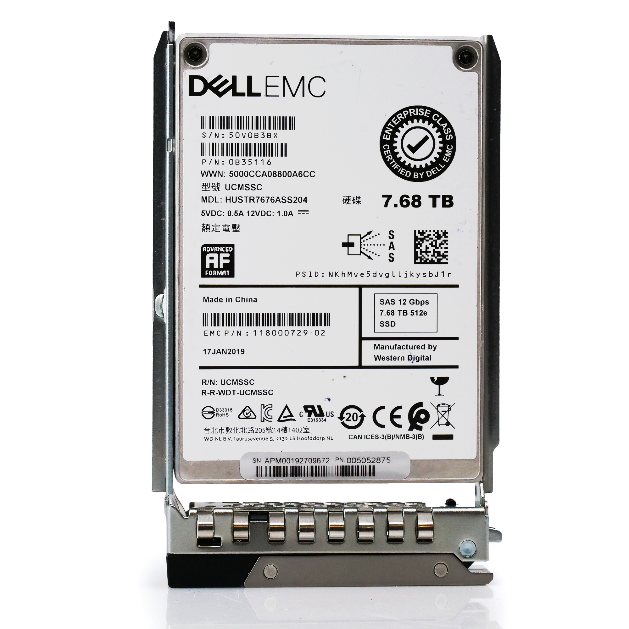 Dell EMC G14 HUSTR7676ASS204 0B35116 7.68TB SAS 12Gb/s 512e 1DWPD Read Intensive 2.5in Solid State Drive