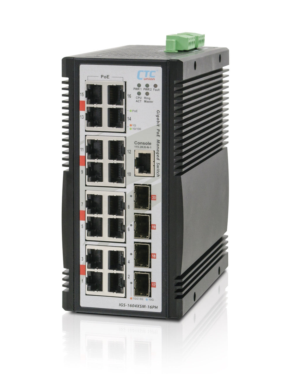 IGR-1604XSM - 16 copper + 4x 1G/2.5G/10G SFP+ port SNMP/web-managed Layer 3 Ethernet Industrial switch
