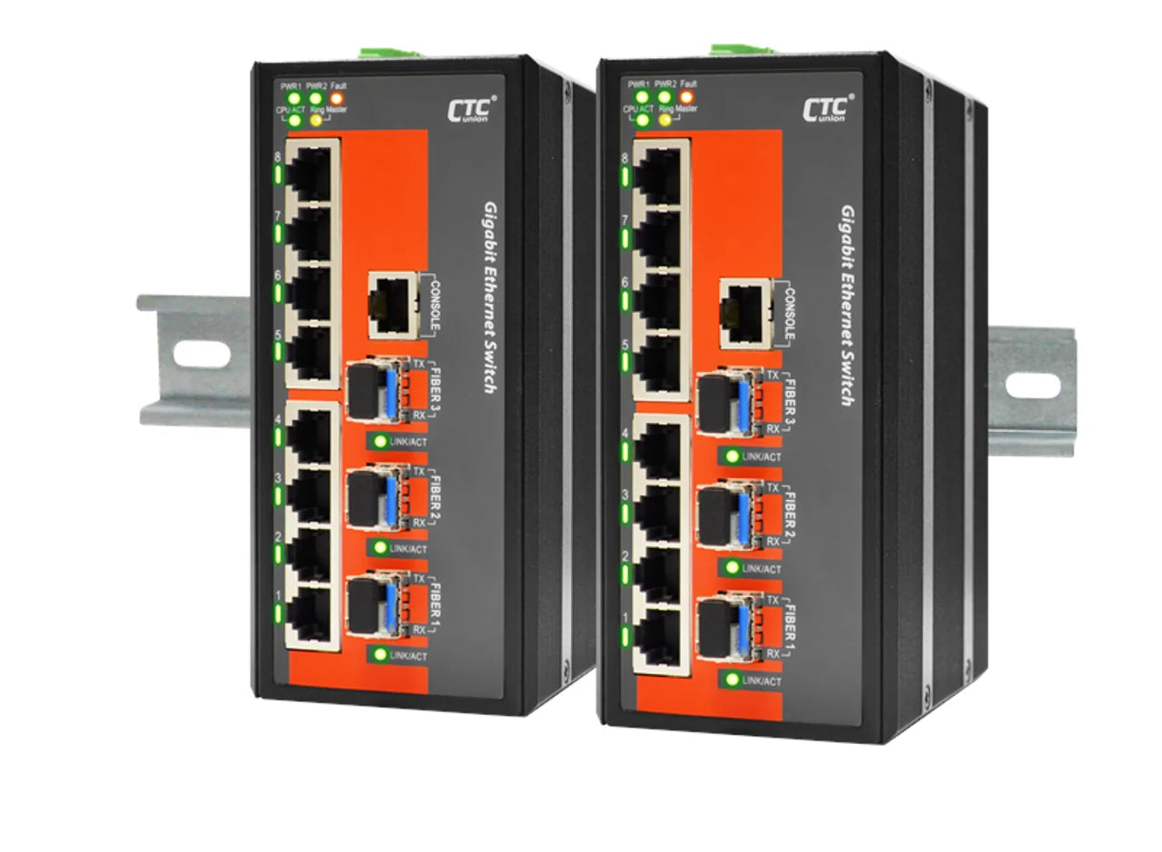 IGS+803SM - 8 copper + 3 SFP port SNMP/web-managed Gigabit Ethernet Industrial switch, DIN rail mount, electrically isolated console port