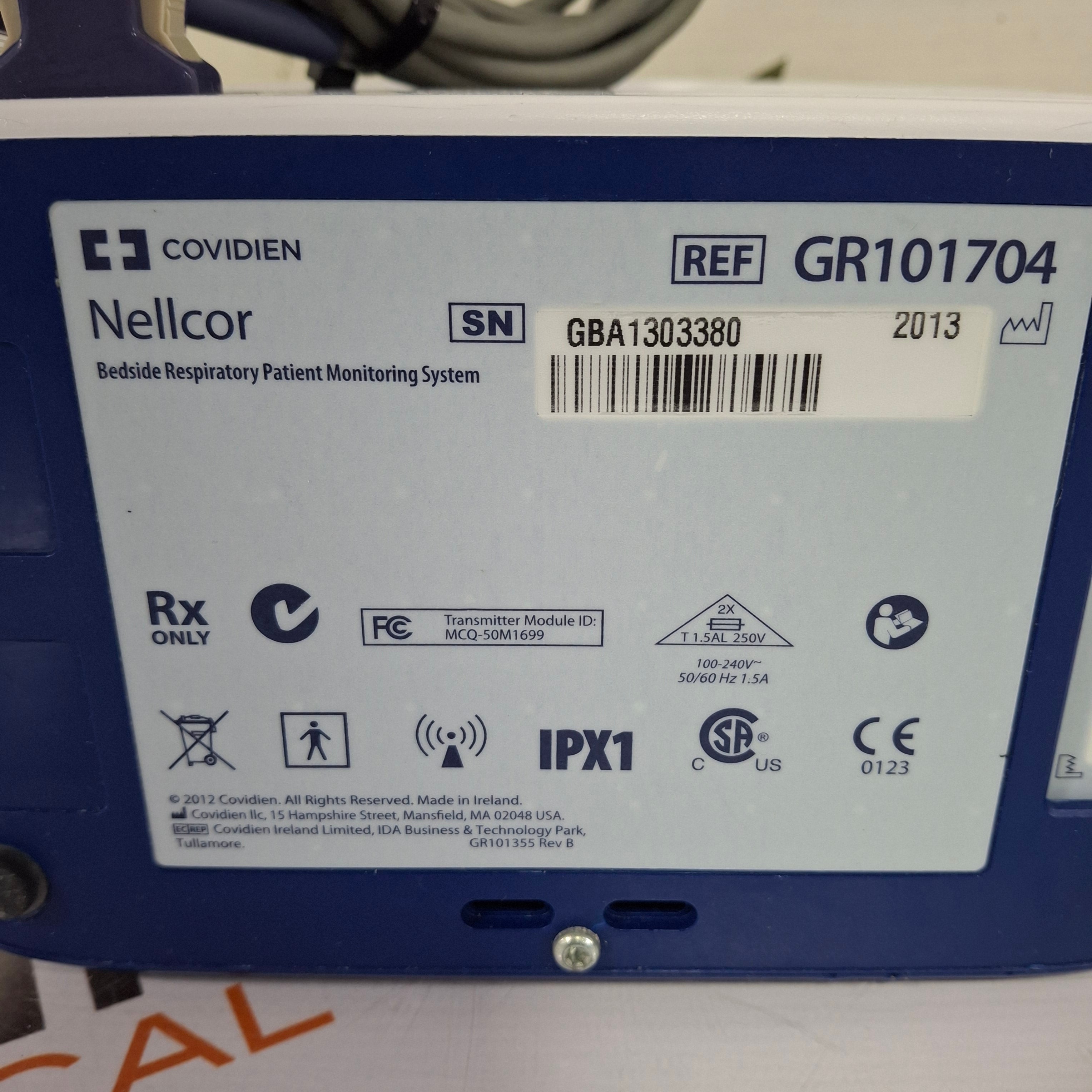 Covidien GR101704 Bedside Respiratory Patient Monitoring System