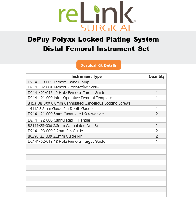 DePuy Polyax Locked Plating System Distal Femoral Instrument Set