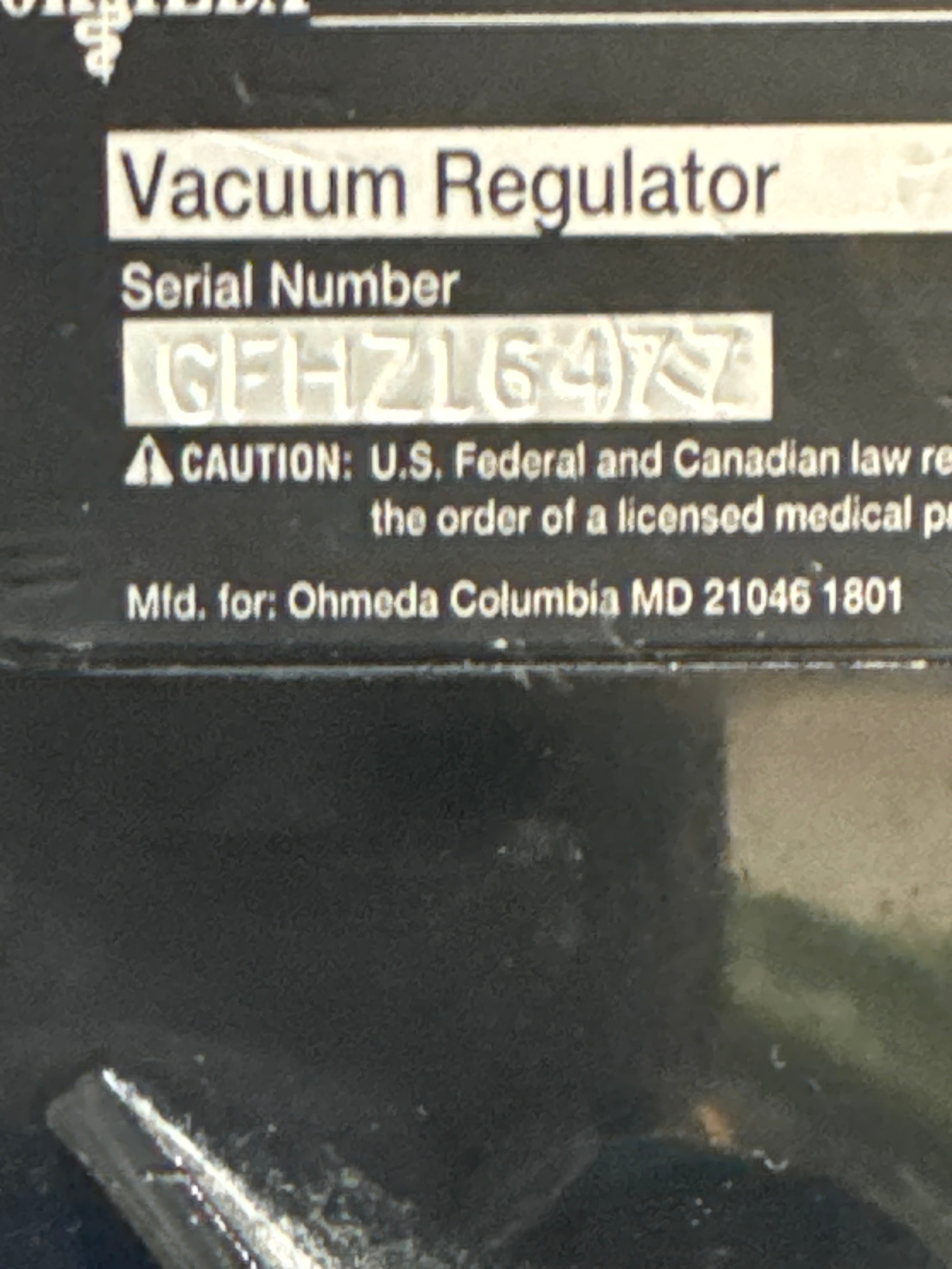 Ohmeda Medical Vacuum Regulator