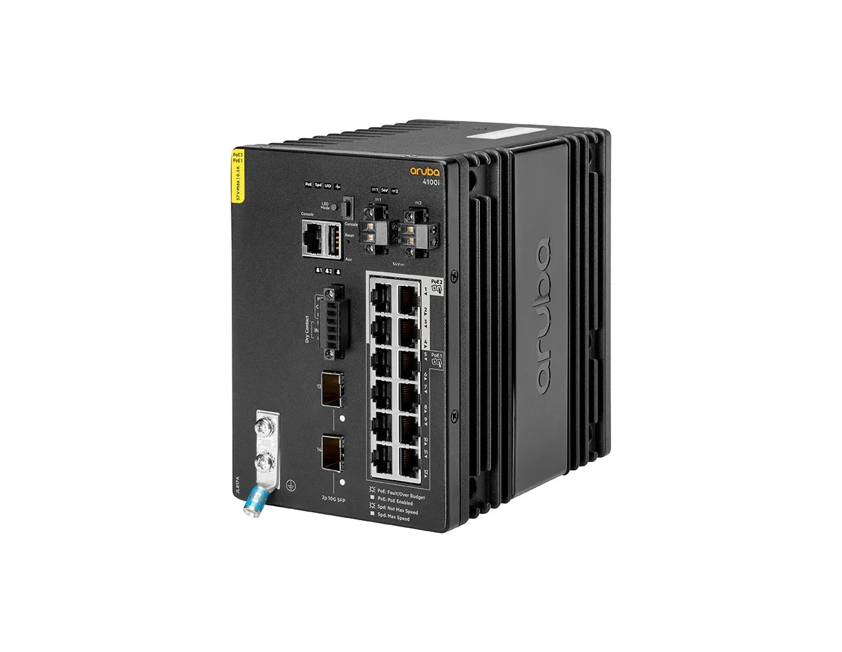 HPE Aruba Networking JL817A 4100i 12-Port Gigabit PoE DIN Mount Switch with 2 SFP+