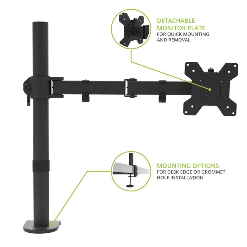 Kanto Height Adjustable Desktop Arm Single Monitor Stand for 17" to 34" Monitors