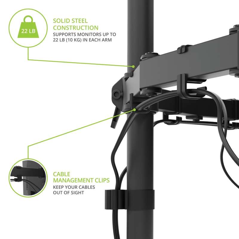 Kanto Height Adjustable Desktop Arm Dual Monitor Stand for 17" to 27" Monitors