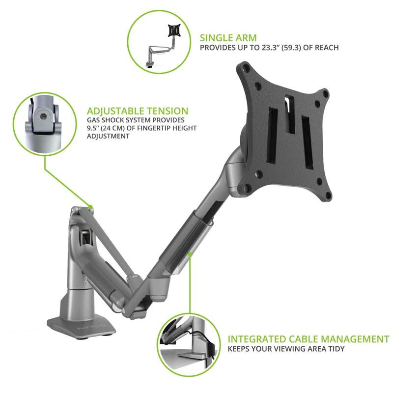 Kanto Single-Monitor Gas Shock Desktop Mount for 17-inch to 32-inch Displays - Silver