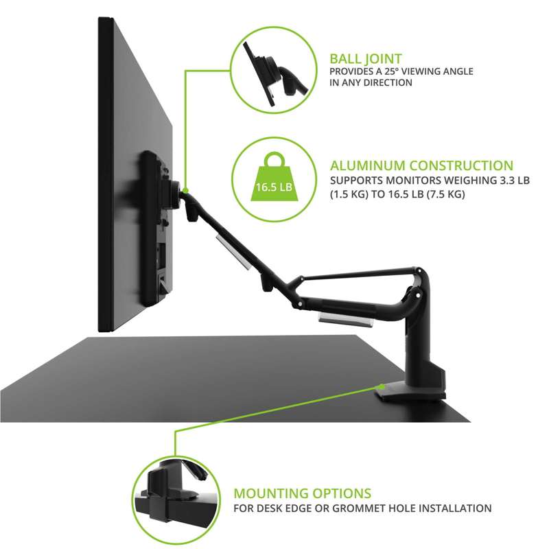 Kanto Single-Monitor Gas Shock Desktop Mount for 17-inch to 32-inch Displays - Black
