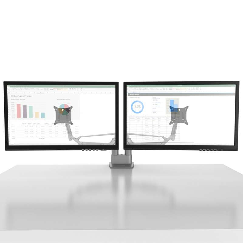 Kanto Dual-Monitor Gas Shock Desktop Mount for 17-inch to 32-inch Displays - Silver