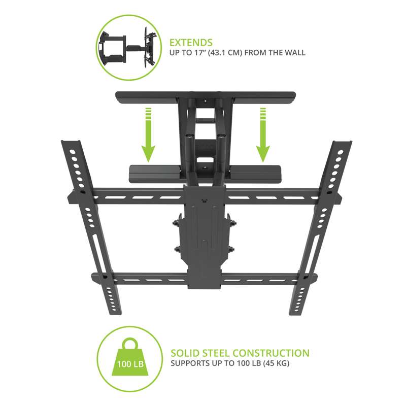 Kanto Full-Motion Metal Stud TV Mount with SNAPTOGGLE Heavy-Duty Toggle Bolts for 34" to 65" TVs - Black