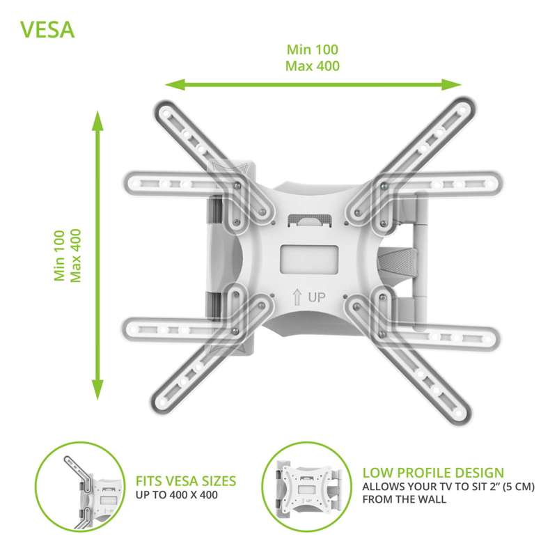 Kanto Full Motion Mount for 26-inch to 55-inch TVs - White