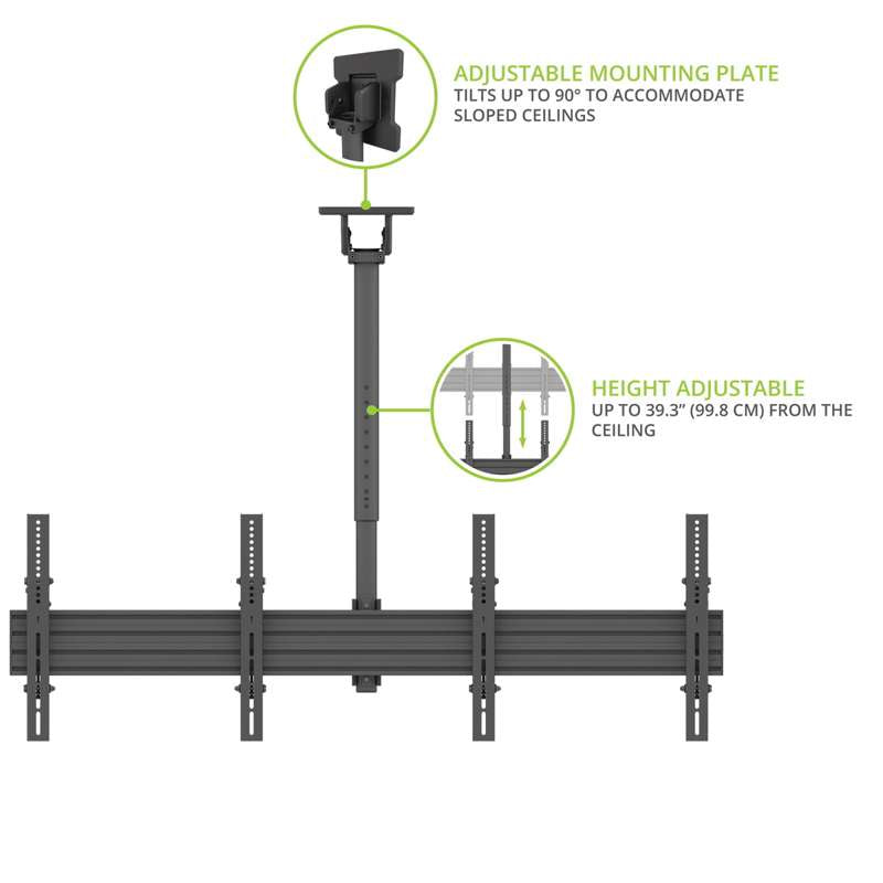 Kanto Menu Board Ceiling Mount System with Tilting Arms for 40-Inch to 60-Inch TVs (2 wide, 1 high, 1 sided)