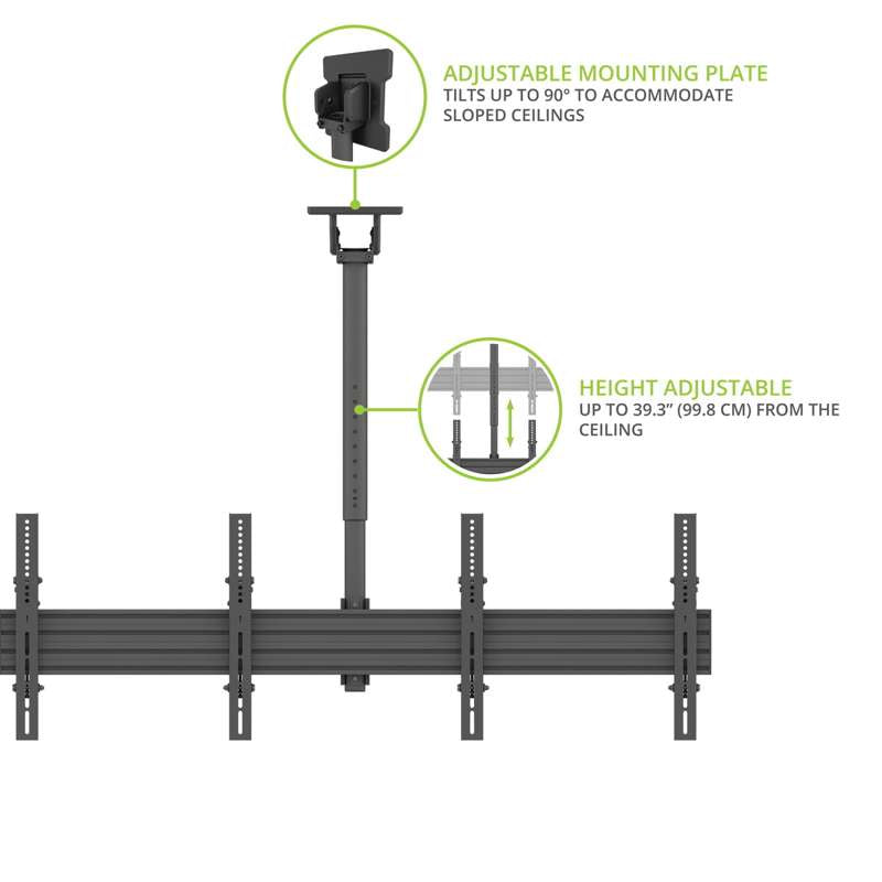 Kanto Menu Board Ceiling Mount System with Tilting Arms for 40-Inch to 60-Inch TVs (3 wide, 1 high, 1 sided)