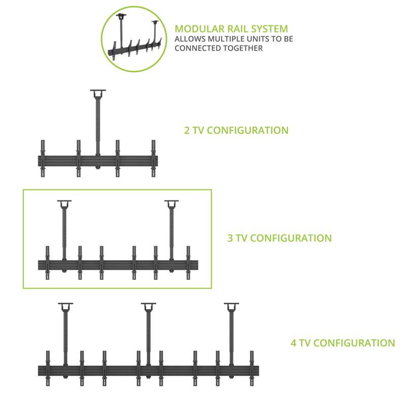 Kanto Menu Board Ceiling Mount System with Tilting Arms for 40-Inch to 60-Inch TVs (3 wide, 1 high, 1 sided)