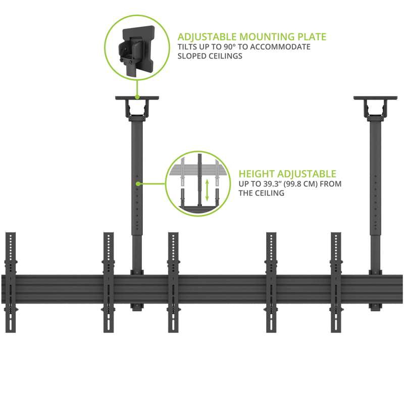Kanto Menu Board Ceiling Mount System with Tilting Arms for 40-Inch to 60-Inch TVs (4 wide, 1 high, 1 sided)